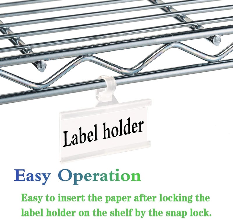 ELEMGULY Wire Shelf Label Holder, 70PCS Plastic Basket Label Holders with Tight Snap Lock, Reusable Bins Basket Labels Clip with Paper Label Inserts for Home Market Office (3 x 1.38 Inch) - Image 3